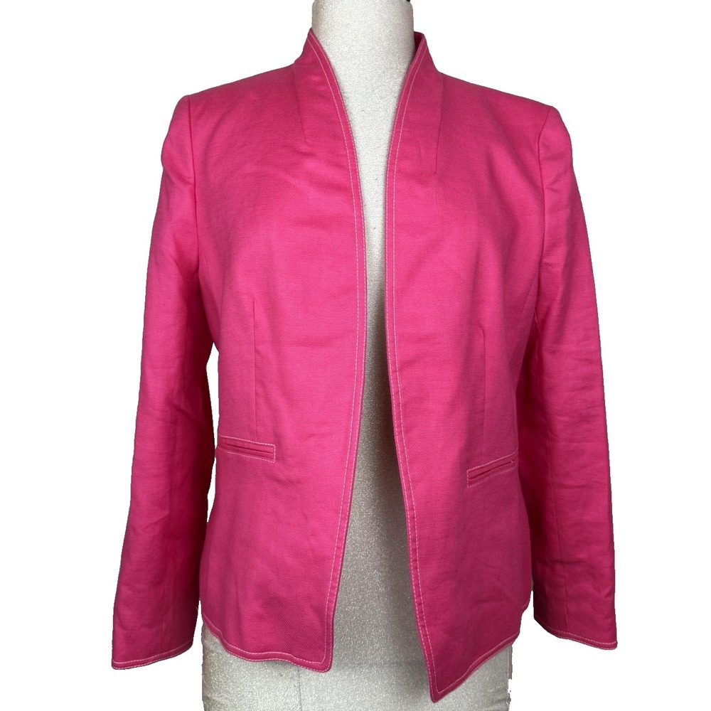 NEW J Crew Blazer Jacket Womens 14 Pink Linen Open Front Workwear Office Career